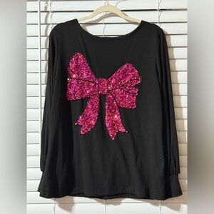 Black Sweater with Pink Sequin Bow